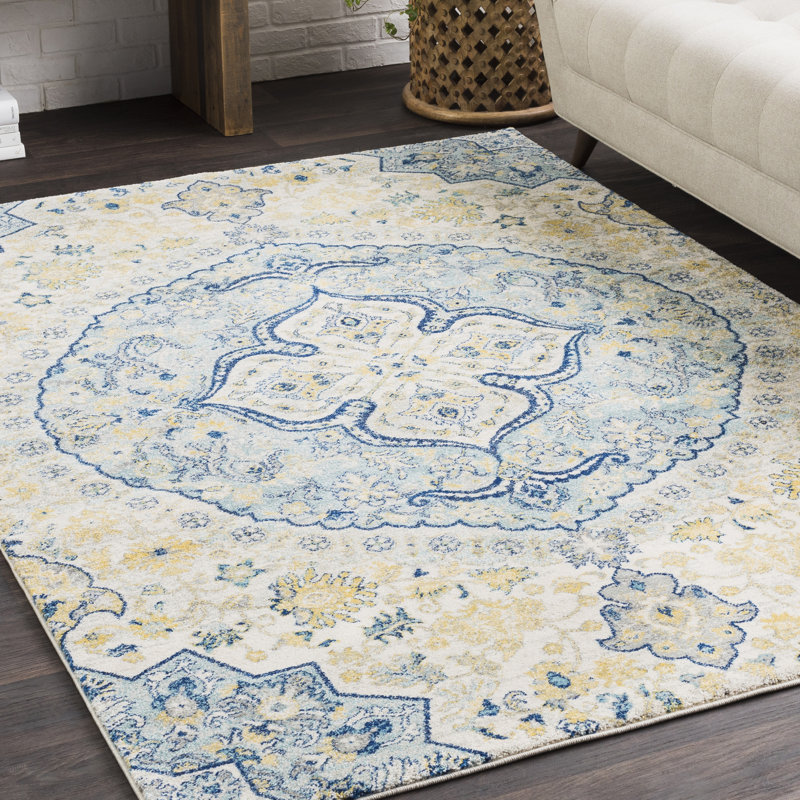 Arteaga Dark Blue/Teal/Bright Yellow Area Rug & Reviews Joss & Main